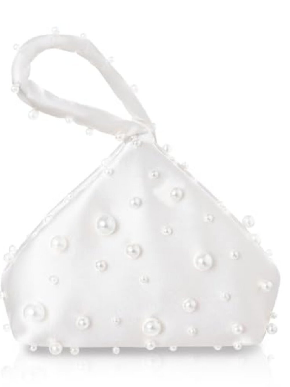 Women's Pearled Satin Evening Bag Glam Triangle Clutch Purse